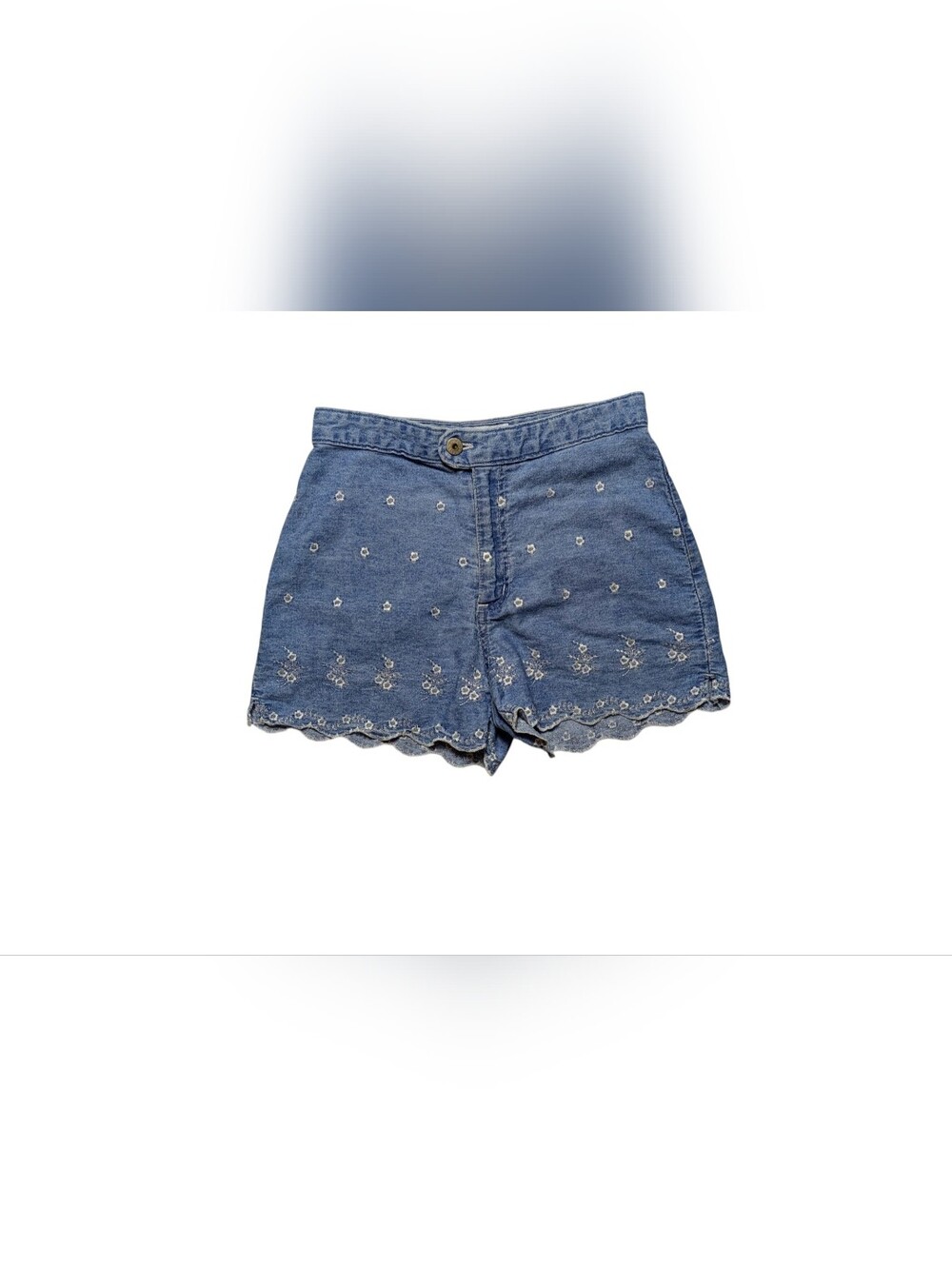 Vintage Exhilaration Denim Scallop-Hem Embroidered Women's Shorts - Blue